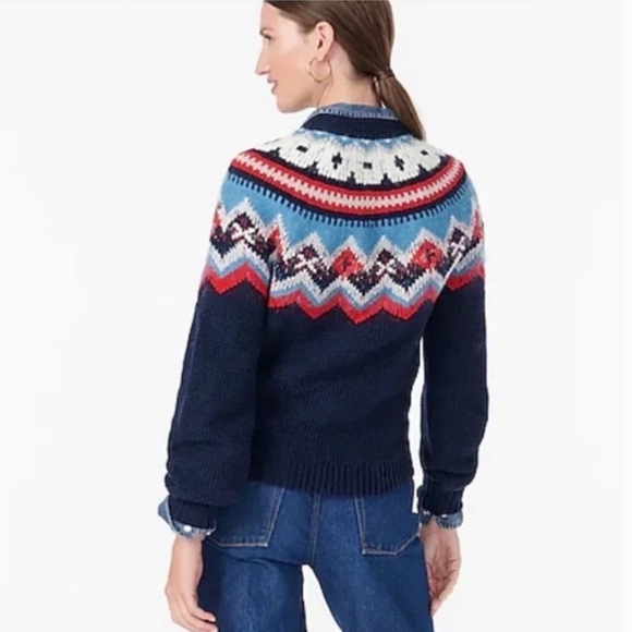 J. Crew Fair Isle Alpaca Sweater Navy Blue Small - Picture 4 of 8